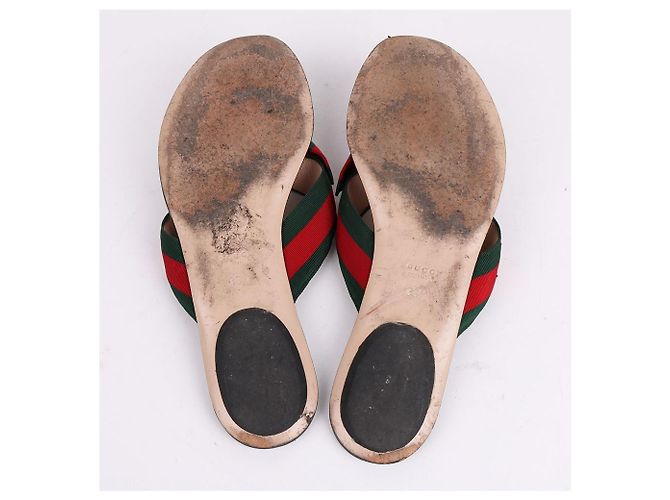 Gucci Studded Grosgrain Web Strap Sandals Black - view 9