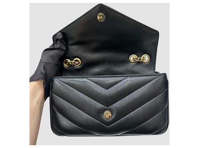 Saint Laurent Piccola borsa a tracolla con catena Lulu Nera Nero - vista 6