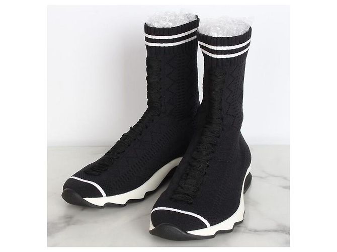 Fendi High-Top Strick-Sneaker in Mesh-Optik Schwarz - Ansicht 7