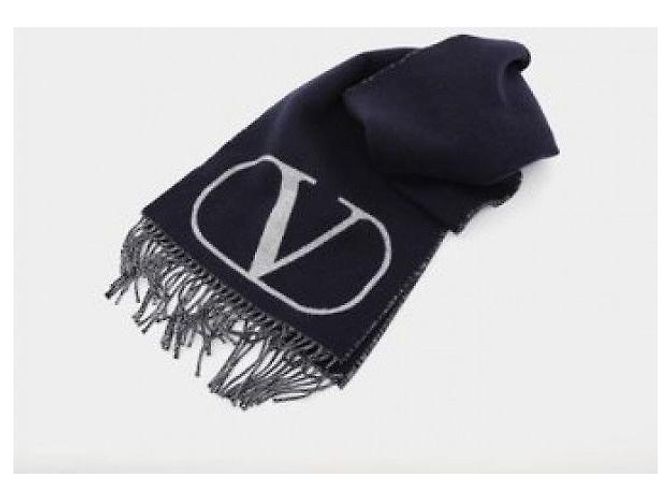 Valentino Sciarpa in lana e cashmere con logo Blu - vista 4