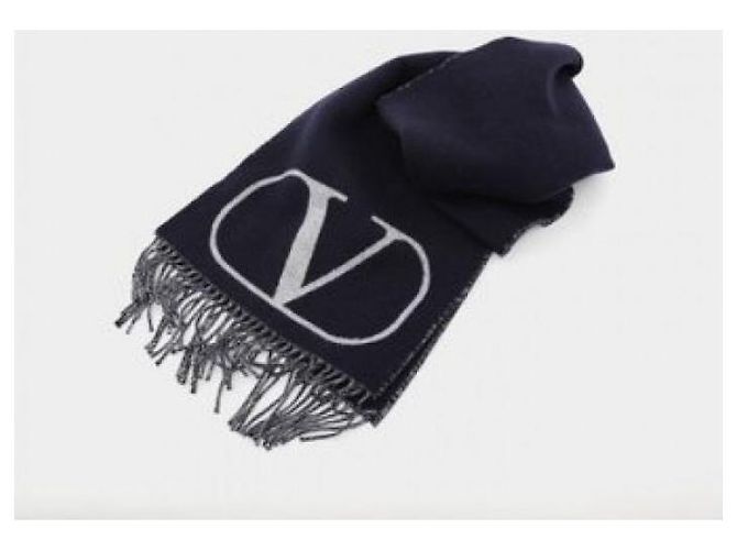 Valentino Sciarpa in lana e cashmere con logo Blu - vista 5