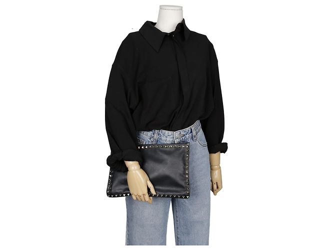 Valentino Clutch Rockstud in pelle nera Nero - vista 14