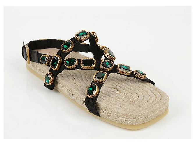 Gucci Sandali espadrilles in grosgrain nero e cristalli - vista 2