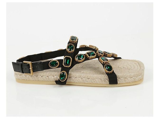 Gucci Sandali espadrilles in grosgrain nero e cristalli - vista 3