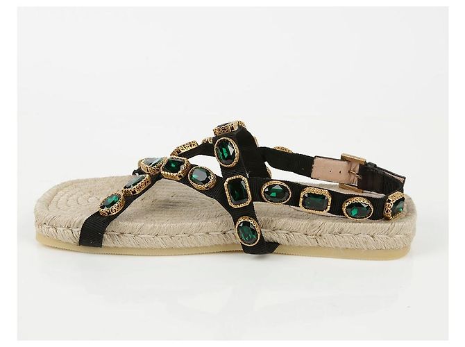 Gucci Sandali espadrilles in grosgrain nero e cristalli - vista 4