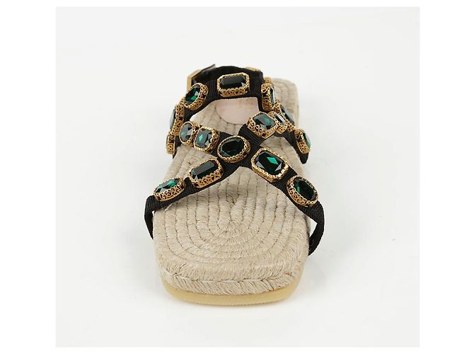 Gucci Sandali espadrilles in grosgrain nero e cristalli - vista 5
