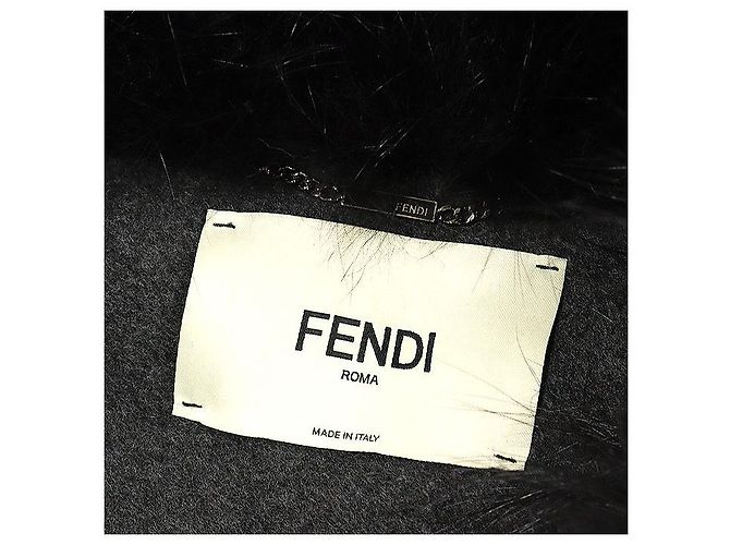Fendi Poncho Cape in lana e cashmere nero con pelliccia di volpe Marrone - vista 4