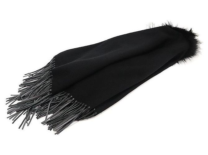 Fendi Poncho Cape in lana e cashmere nero con pelliccia di volpe Marrone - vista 7