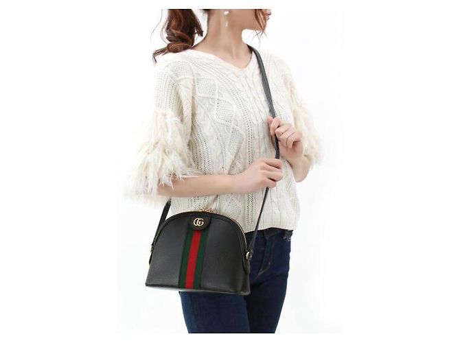 Gucci Piccola borsa a tracolla Ophidia in pelle nera Nero - vista 10
