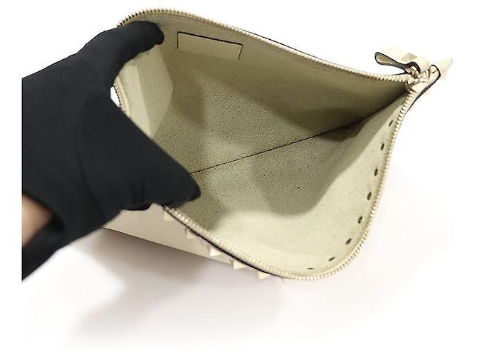 Valentino Clutch Stampal Alce in pelle di vitello avorio con Rockstud dorati Bianco - vista 5
