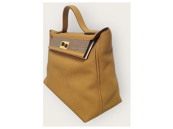 Hermès Borsa Kelly in Alligator Togo Swift Oro Caramello Marrone - vista 2