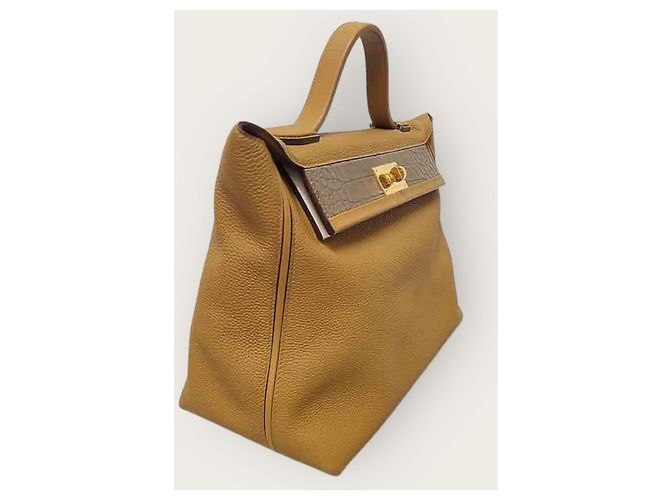 Hermès Borsa Kelly in Alligator Togo Swift Oro Caramello Marrone - vista 3