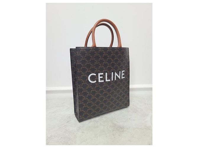 Céline Bolso Tote Vertical Triomphe Canvas Small Castaño - vista 4