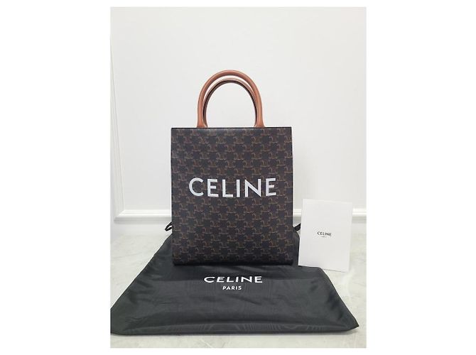 Céline Bolso Tote Vertical Triomphe Canvas Small Castaño - vista 8