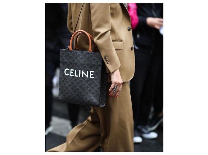 Céline Bolso Tote Vertical Triomphe Canvas Small Castaño - vista 9