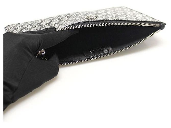Jimmy Choo Clutch FARA in pelle nera con monogramma JC argento e glitter nero - vista 5