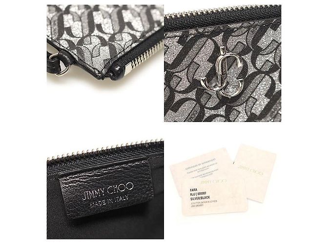 Jimmy Choo Clutch FARA in pelle nera con monogramma JC argento e glitter nero - vista 7