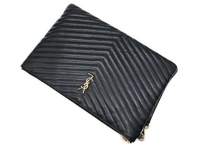 Saint Laurent Clutch Monogram Large Negro - vista 4