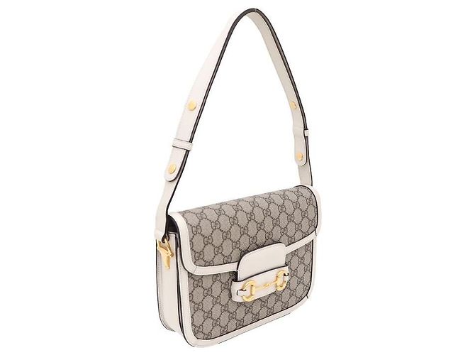 Gucci Borsa a tracolla GG Supreme Canvas Horsebit bianca Marrone - vista 2