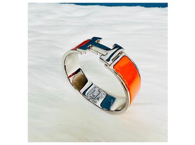 Bracciale Rigido Hermès Logo Orange Click Clack Arancione - vista 4