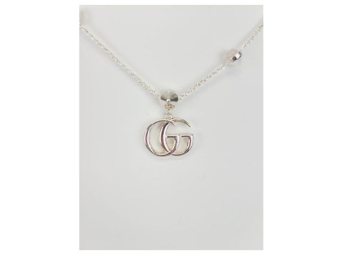 Gucci Collana con pendente di perla rosa Double GG Marmont - vista 2
