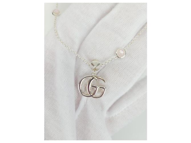 Gucci Collana con pendente di perla rosa Double GG Marmont - vista 3