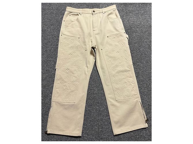 Louis Vuitton Pantaloni Carpenter in Denim Monogram Workwear D'oro - vista 3