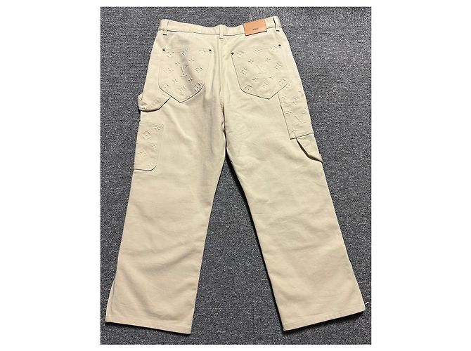 Louis Vuitton Pantaloni Carpenter in Denim Monogram Workwear D'oro - vista 4