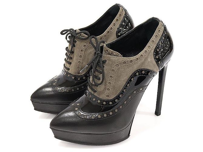 Saint Laurent Décolleté Oxford da donna in pelle nera e scamosciato marrone - vista 2