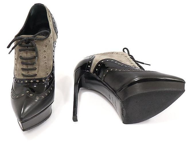 Saint Laurent Décolleté Oxford da donna in pelle nera e scamosciato marrone - vista 5