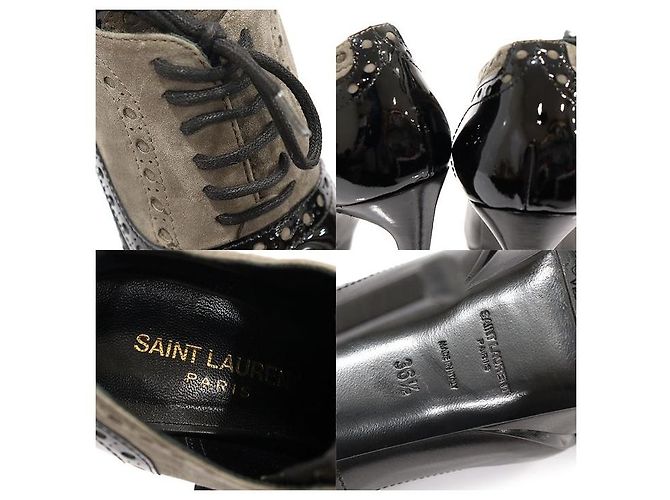 Saint Laurent Décolleté Oxford da donna in pelle nera e scamosciato marrone - vista 7