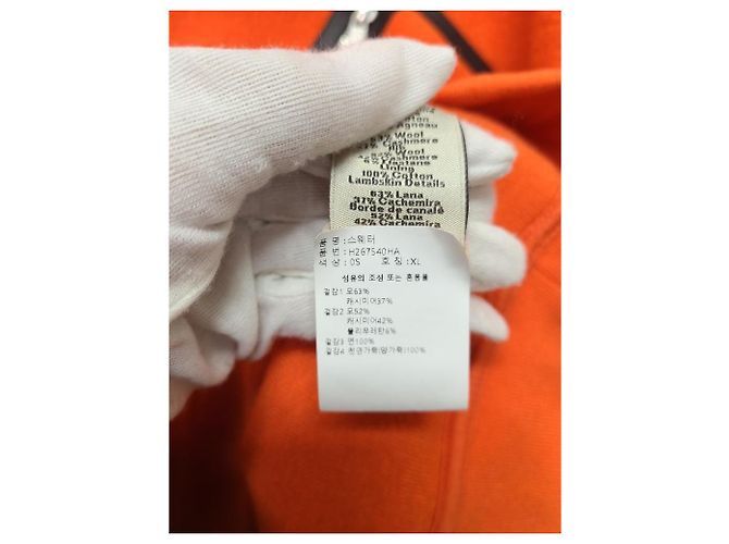 Hermès Suéter de malha de cashmere com detalhe de remendo em couro laranja - vista 5