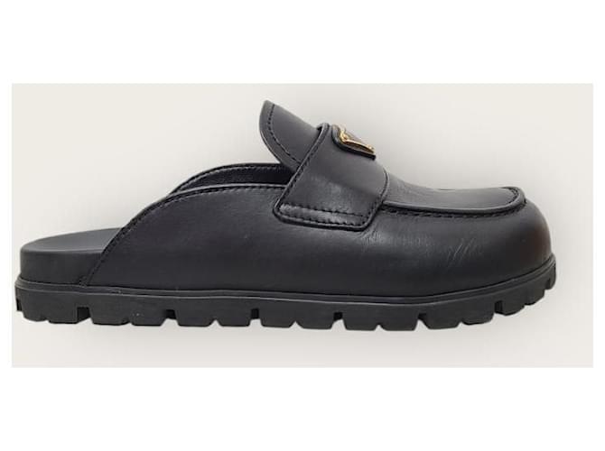 Prada Black Triangular Logo Leather Mule - view 2