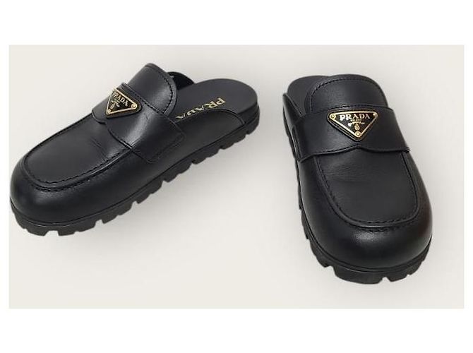 Prada Black Triangular Logo Leather Mule - view 3