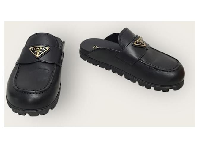 Prada Black Triangular Logo Leather Mule - view 4