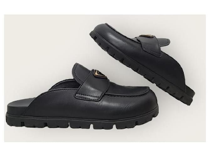 Prada Black Triangular Logo Leather Mule - view 5