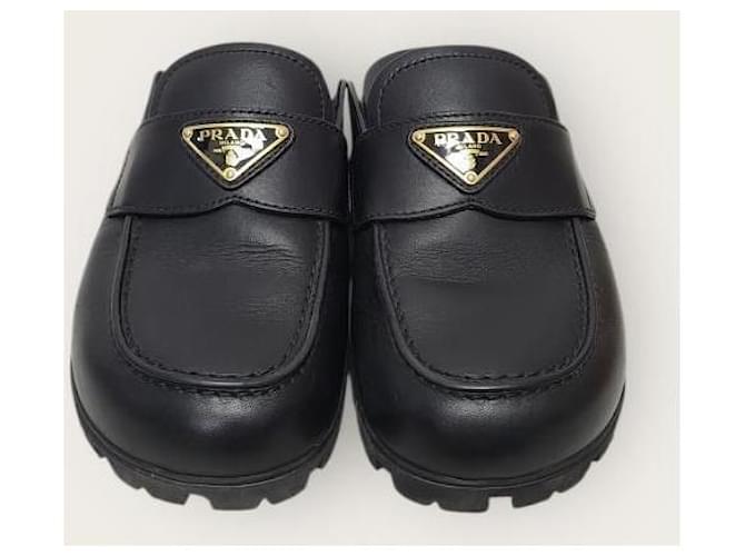 Prada Black Triangular Logo Leather Mule - view 6
