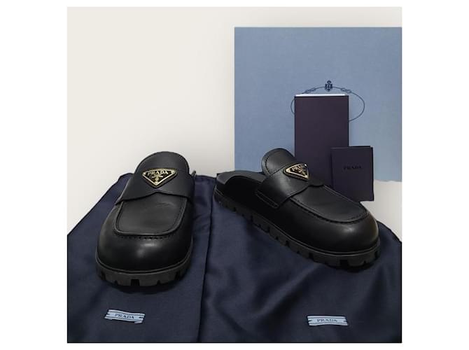 Prada Black Triangular Logo Leather Mule - view 8