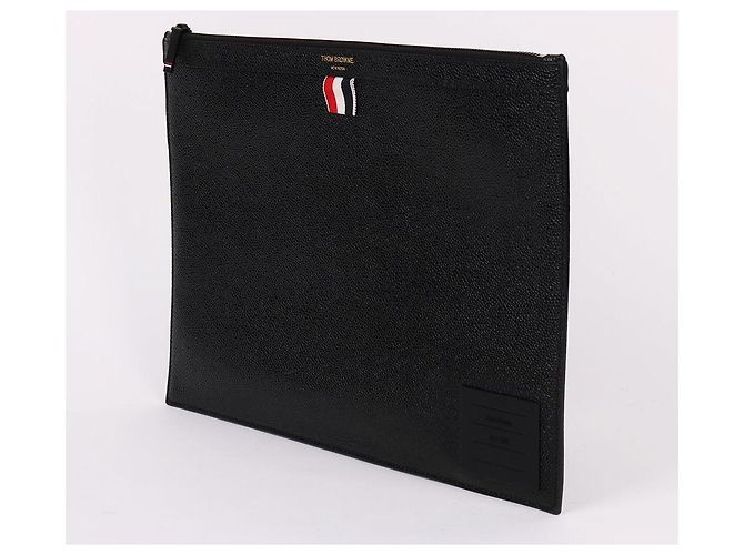 Thom Browne Grande clutch nera con etichetta in ottone - vista 3