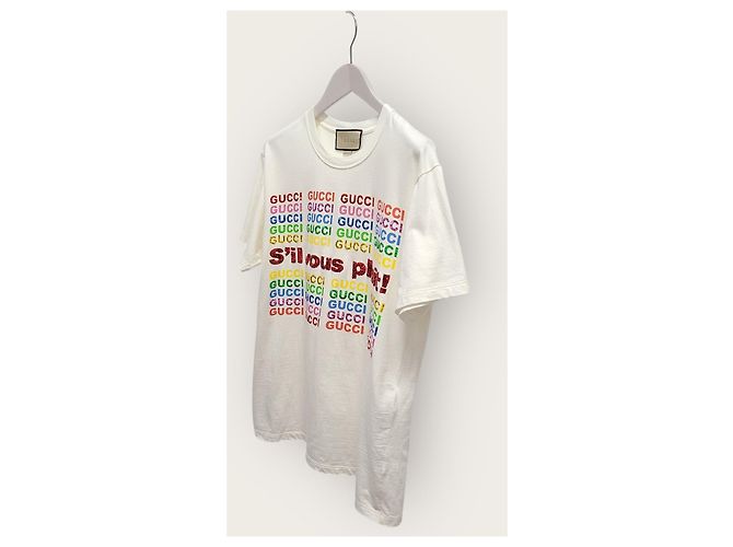 Gucci Weißes Baumwoll-T-Shirt mit besticktem Logo-Detail - Ansicht 2