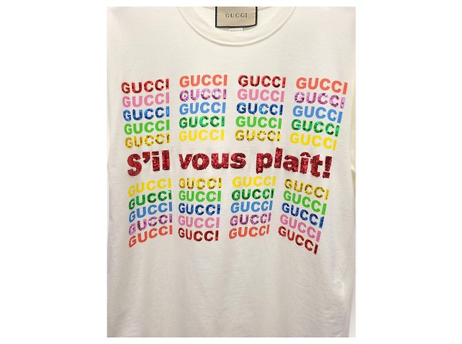 Gucci Weißes Baumwoll-T-Shirt mit besticktem Logo-Detail - Ansicht 3