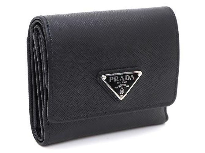 Prada Triangle Logo Saffiano Leder Geldbörse Schwarz - Ansicht 2