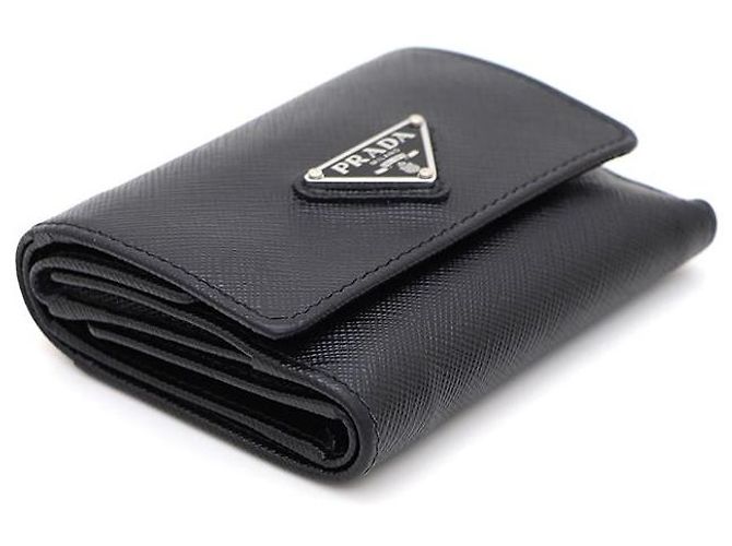 Prada Triangle Logo Saffiano Leder Geldbörse Schwarz - Ansicht 4