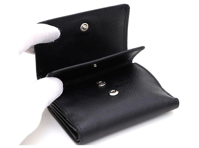 Prada Triangle Logo Saffiano Leder Geldbörse Schwarz - Ansicht 5