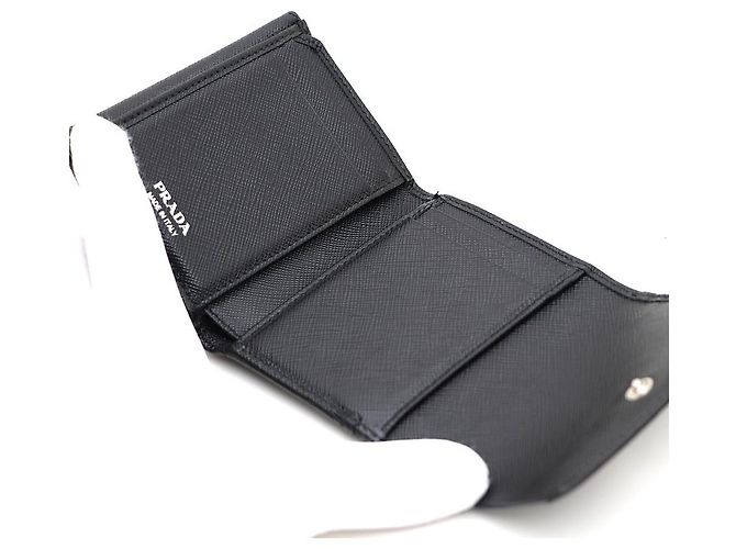 Prada Triangle Logo Saffiano Leder Geldbörse Schwarz - Ansicht 6
