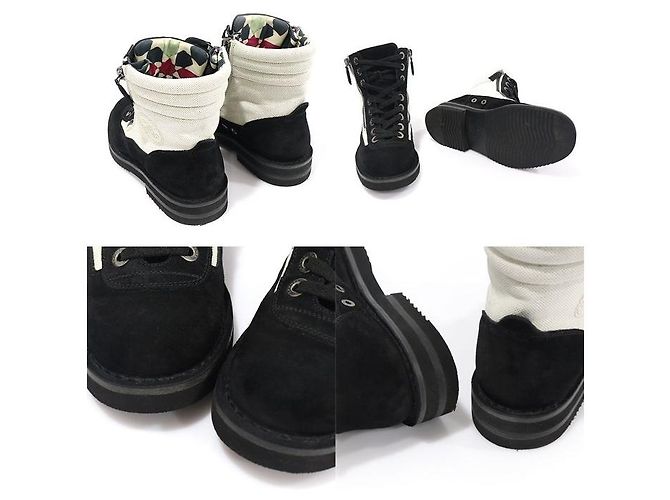 Chanel Stivaletti combat corti da donna in scamosciato nero e tela con logo CC con lacci - vista 5