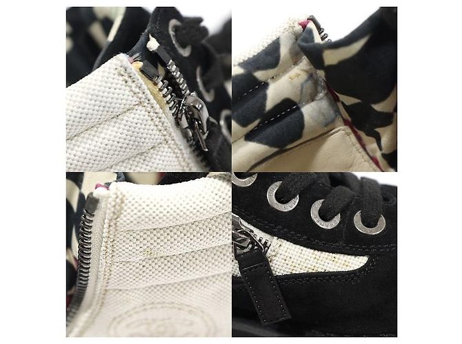 Chanel Stivaletti combat corti da donna in scamosciato nero e tela con logo CC con lacci - vista 6