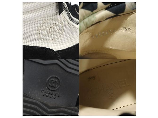 Chanel Stivaletti combat corti da donna in scamosciato nero e tela con logo CC con lacci - vista 7