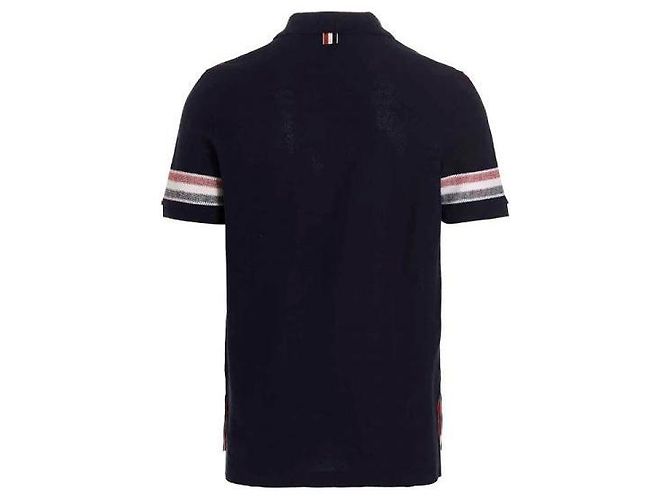 Thom Browne Kurzärmeliges Polohemd aus strukturierter Baumwolle mit Besatz Blau - Ansicht 4