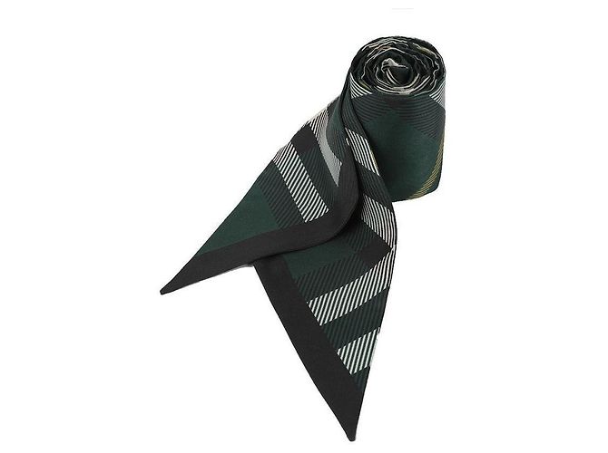 Burberry Sciarpa skinny in seta a quadri Verde - vista 4